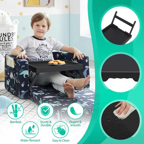 Vista 3 de Artmeer Mesa de bandeja de cama con patas plegables, desayuno de bambú en la cama para mesa de TV, bandeja de computadora portátil, comer, bandeja