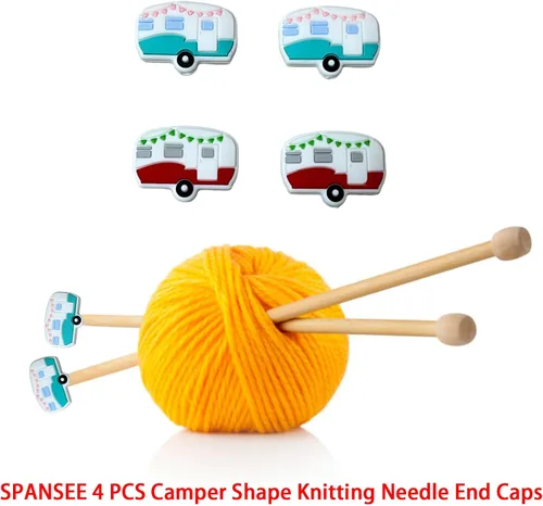 Vista 6 de SPANSEE 4 piezas de tapas de extremo en forma de camper para agujas de tejer, tapones para agujas de tejer, tapones para puntadas, protectores