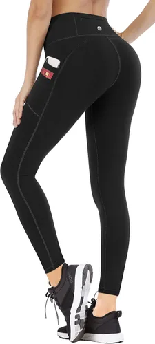 Ewedoos Pantalones de yoga para mujer, leggings de entrenamiento con bolsillos para mujer, cintura alta, control de abdomen, leggings de gimnasio,