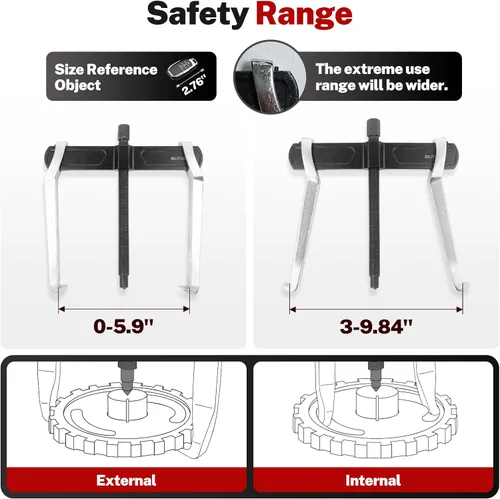 Vista 2 de BILITOOLS Extractor de engranajes de 2 mordazas de 8 pulgadas, externo interno para la extracción de poleas volantes rodamientos y engranajes