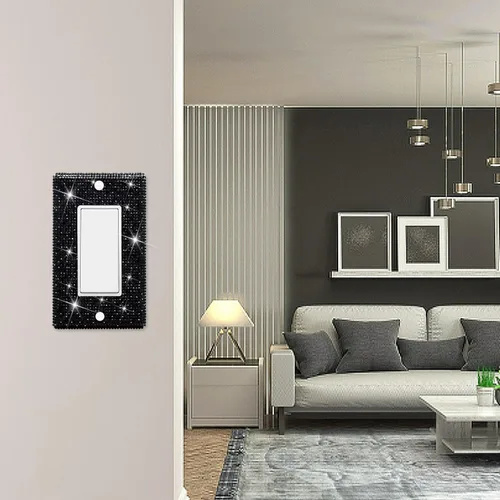 Vista 5 de Dengduoduo Placas de pared, cubierta decorativa para interruptor de luz, cubiertas decorativas de tomacorrientes, diamantes de imitación plateados