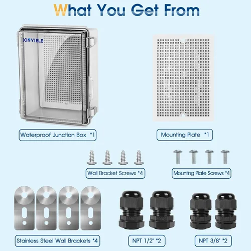 Vista 7 de Caja de conexiones de plástico ABS impermeable para proyectos al aire libre, IP67, resistente a la intemperie, a prueba de polvo con cubierta