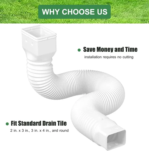 Vista 2 de Paquete de 2 extensiones flexibles de bajante de canalón, conector extensor de bajante de drenaje 21"-68", tornillos incluidos, blanco