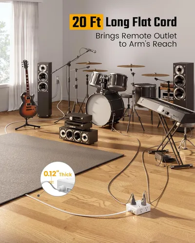 Vista 45 de Cable de extensión de 10 pies con múltiples tomas, tira de alimentación con protector de sobretensiones de enchufe plano, cable de 10 pies de largo