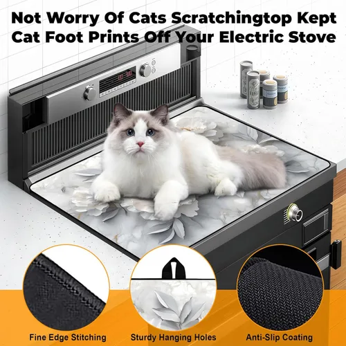 Vista 4 de Cubierta de estufa de vidrio resistente al calor con revestimiento de goma antideslizante – Protector de estufa eléctrica de 28.5x20.5 pulgadas