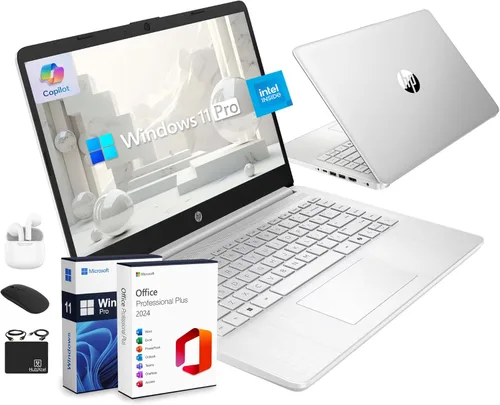 Vista 10 de HP Ultrabook 14 - Computadora portátil para negocios, estudio y hogar 2025, MS Office de por vida + Windows 11 Pro, CPU Intel de cuatro núcleos, 8