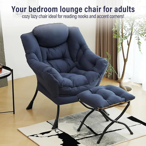 Vista 184 de Silla Lazy con otomana, silla moderna con reposapiés plegable, silla de acento de salón, cómoda silla de lectura para dormitorio, estudio, sala