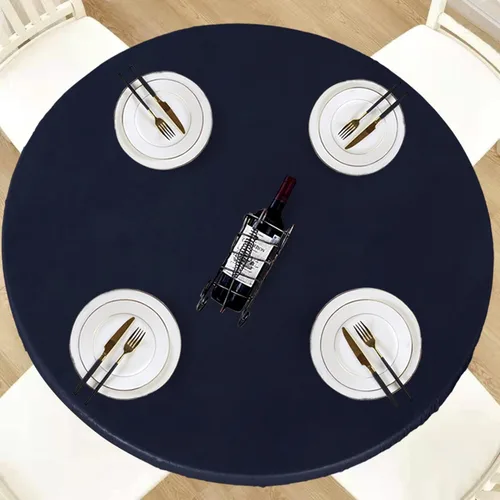 Vista 15 de LUSHVIDA Mantel redondo impermeable de vinilo elástico, ajustable, con bordes elásticos, mantel de plástico