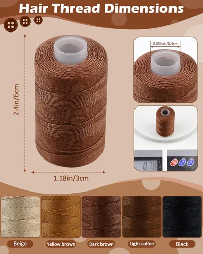 Vista 2 de FIVEIZERO 5 rollos de hilo de extensión de cabello con 30 agujas T/C/J/I con 5 colores, hilos de tejido de cabello, aguja para coser e hilo