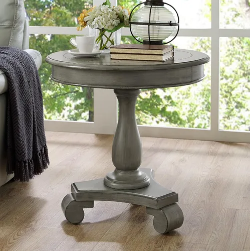 Vista 3 de Roundhill Furniture Rene Contemporary Wood Pedestal Side Table, Gray