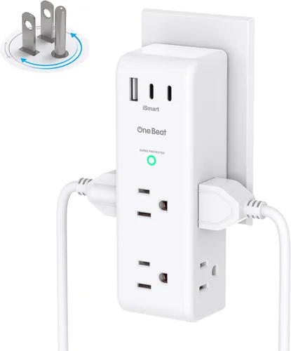 Vista 11 de Extensor de salida protector de sobretensiones con enchufe giratorio, 6 tomas de corriente alterna con 3 puertos USB (2 USB C), 1800 julios, regleta