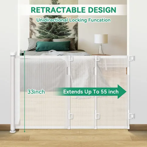 Vista 6 de Retractable Baby Gate, 33" Tall, Extends up to 55'' Wide, Child Safety Baby-Gate, Dog Gate, Pet Retractable Gates for Stairs, Doorways, Hallways