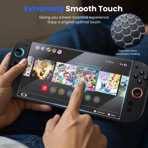 Vista 5 de WSKEN Protector de pantalla para Nintendo Switch 2, vidrio templado inastillable con eliminación automática de polvo, alineación automática de cero