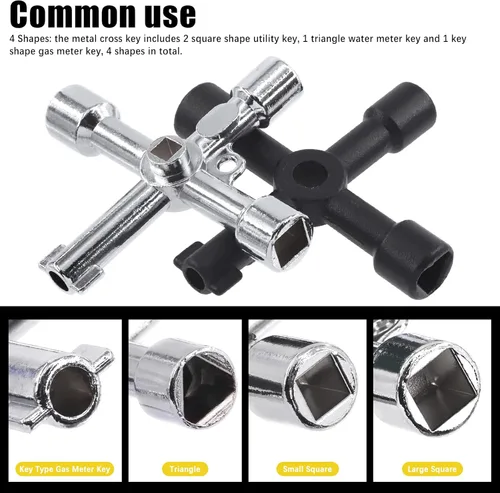 Vista 4 de Kit de 13 llaves utilitarias para plomeros, juego de herramientas de llave de servicio de 4 vías, llave de llave triangular para gabinete, llaves