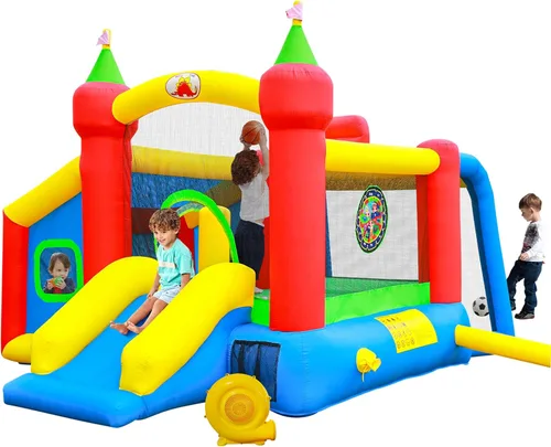 Casa Inflable para Saltar, Castillo Hinchable con Tobogán y Soplador, Brincolín para Niños con Alberca de Pelotas