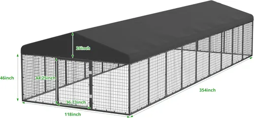 Vista 2 de Recinto grande para perros al aire libre de 354" x 118", jaula resistente para perros con techo, valla de perrera para perros de acero galvanizado