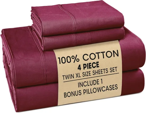 Vista 100 de Casa Platino Juego de sábanas para cama individual, 100% algodón, con 2 fundas de almohada, tela de percal fresca y suave, ideal para todas