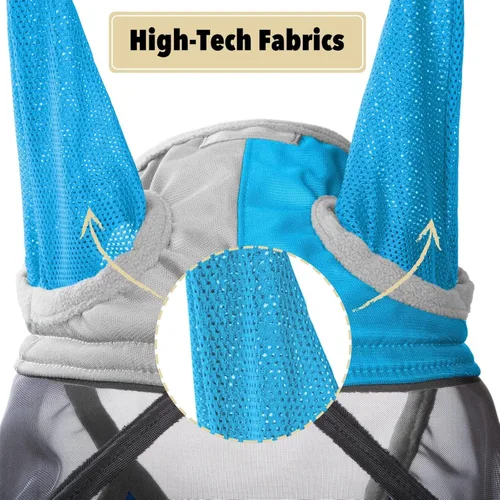 Vista 3 de Harrison Howard Pro Luminous Horse Fly Máscara de nariz larga con orejas protección UV para caballo, azul y plateado, pequeño poni