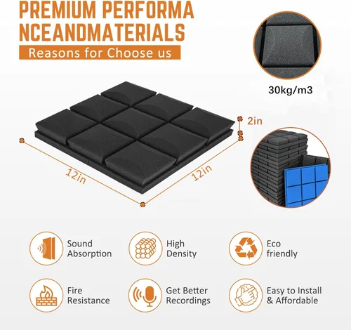 Vista 2 de Paneles de Espuma Insonorizante para Paredes, Paneles insonorizantes de alta densidad para paredes, Paneles acústicos absorbentes de sonido