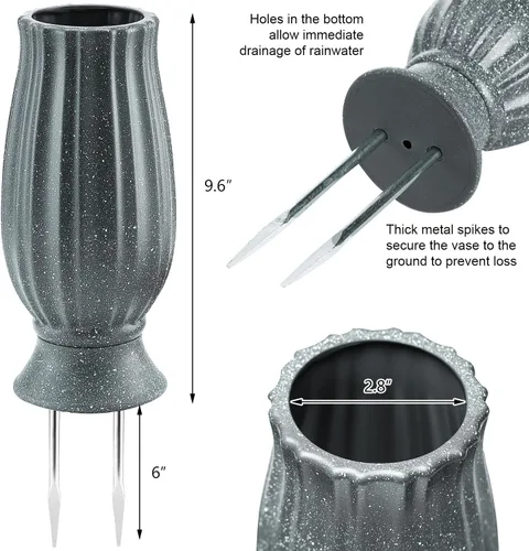 Vista 4 de bocola Jarrón de Cementerio con Punta de Metal -Soporte de Flores para Lápidas con Orificio de Drenaje para Flores Artificiales- Decoraciones