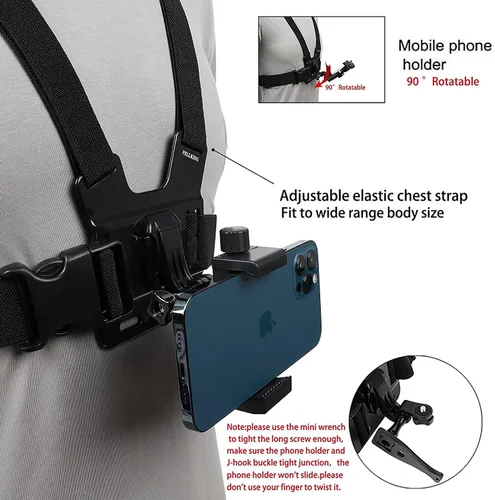 Vista 3 de PellKing Mobile Phone Chest Mount Harness Strap Holder Cell Phone Clip Action Camera POV for Samsung iPhone Plus etc