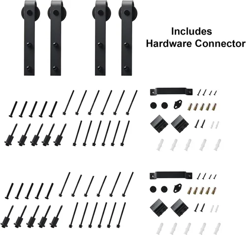 Vista 7 de BARNER HOME Puerta corrediza de granero de 72 pulgadas (doble 36 pulgadas) x 84 pulgadas, MDF, imprimada, 5 paneles de vidrio, necesita montar