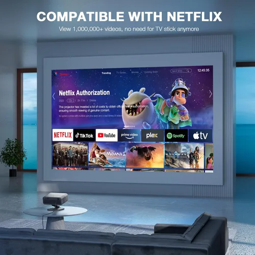 Vista 2 de [Aplicación con licencia oficial y 2500 ANSI] Proyector 4K con WiFi y Bluetooth, proyector inteligente TOF de enfoque automático en tiempo real
