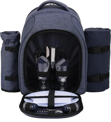 Vista 20 de apollo walker - Mochila para picnic para 2 personas con compartimento refrigerado, soporte desmontable para botella/vino, manta de forro polar
