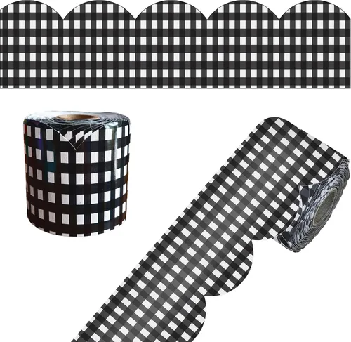 Vista 19 de Carson Dellosa 65 pies de bordes rojos de frambuesa para tablón de anuncios, 1 rollo de borde festoneado para pizarra enrollable, corcho