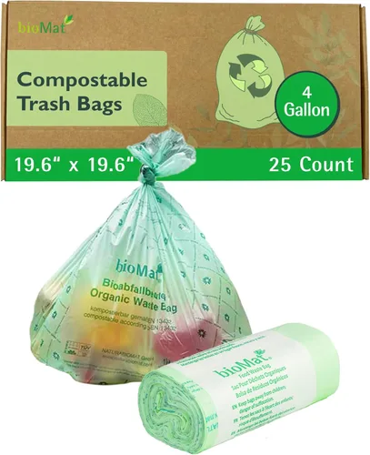 Vista 22 de bioMat Bolsas de basura compostables de 3 galones, 125 unidades, pequeños forros de basura de comida de cocina, certificado BPI, CMA y OK Compost