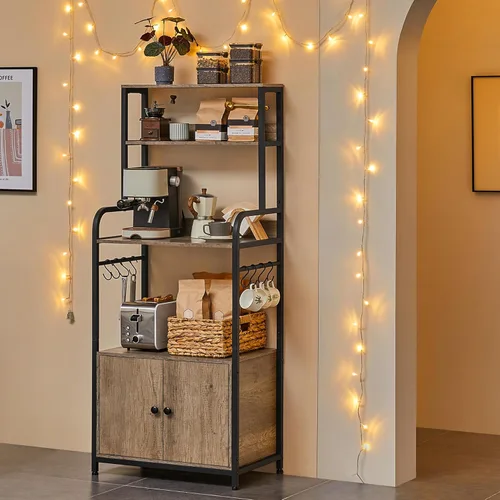 Vista 7 de Yaheetech - Estante de cocina para panaderos de 4 niveles con gabinete de almacenamiento y alacena, soporte para microondas y barra de café