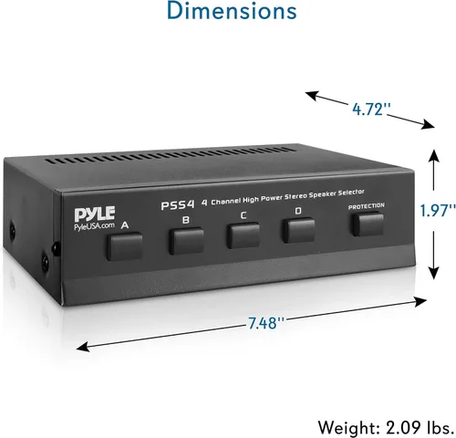 Vista 7 de Pyle Interruptor selector de altavoces de 4 zonas, concentrador de distribución premium con interruptores A/B/C/D para instalaciones de amplificador