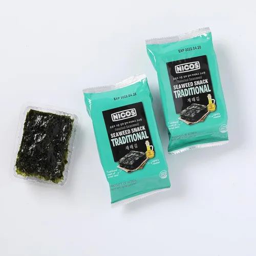 Vista 2 de Nicos Bocadillo de algas marinas Sabor tradicional (paquete de 18) Bocadillo asado condimentado, comida coreana, aperitivo de mar para niños