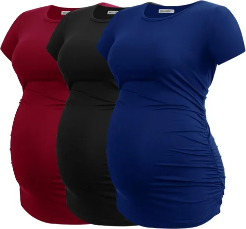 Smallshow - Blusa de maternidad con fruncido lateral, ropa para embarazo, 3 unidades