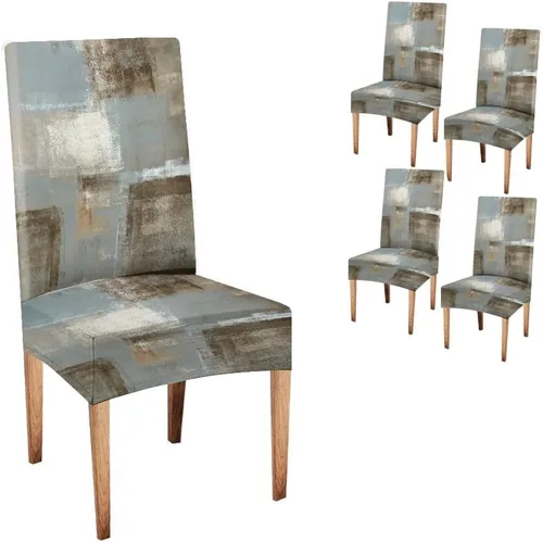 Vista 57 de TOMWISH Fundas para Sillas De Comedor 6, Fundas para sillas de comedor, pintura de arte abstracto, funda extraíble elástica de elastano para silla
