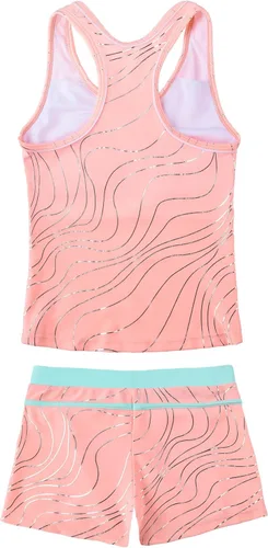 Vista 2 de JerrisApparel - Traje de baño de dos piezas para niñas. Traje de baño tipo tankini (camiseta sin mangas con short).