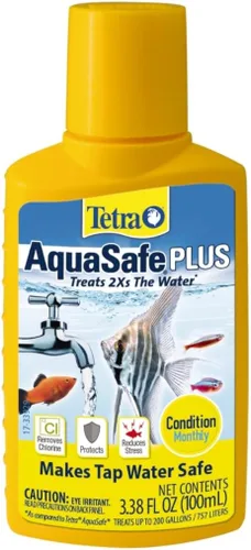 Tetra AquaSafe Plus 3.38 onzas, acondicionador de agua para acuario y declorinador
