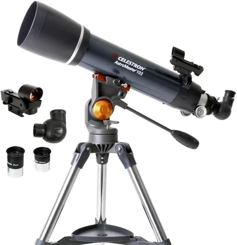 Vista 10 de Celestron – Telescopio AstroMaster 70AZ – Telescopio refractor – Óptica de vidrio totalmente recubierta – Trípode de altura ajustable – Paquete