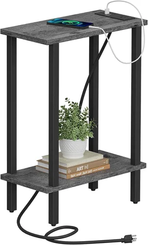 Vista 27 de TUTOTAK - Mesa auxiliar pequeña con estación de carga; mesa lateral estrecha con puertos USB y tomas de corriente, juego de 2; mesa de sofá delgada