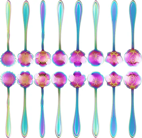 16 cucharaditas de té de acero inoxidable, linda cuchara de café para decoraciones de fiesta de té (multicolor)