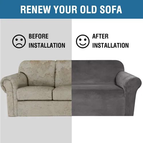 Vista 6 de H.VERSAILTEX Fundas de Sofá de Terciopelo Elástico Fundas de Sofá Grande Fundas de Sofá Protector de Muebles Suave con Fondo Elástico