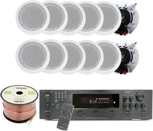 Vista 12 de Vaiyer Kit de sistema de audio para el hogar, amplificador Bluetooth de 6 canales de 6000 vatios con 6.5 pulgadas, 8 unidades de 200 W cada uno sin