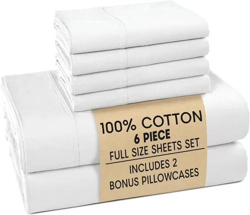 Vista 87 de Casa Platino Juego de sábanas para cama individual, 100% algodón, con 2 fundas de almohada, tela de percal fresca y suave, ideal para todas