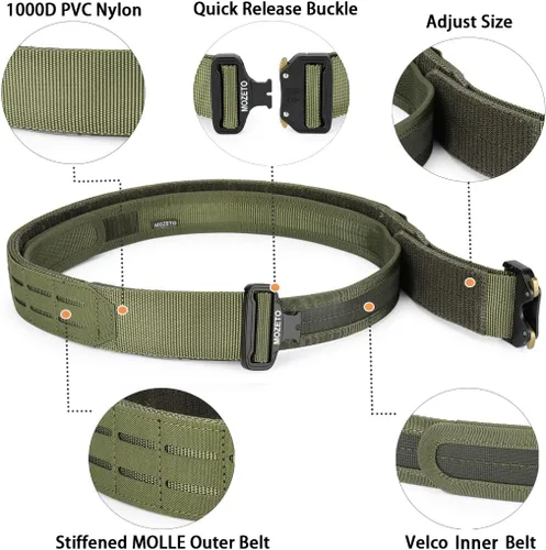 Vista 2 de MOZETO Cinturón de batalla Molle, cinturones tácticos de 2" para combate de guerra, cinturones de liberación rápida para aplicación de la ley