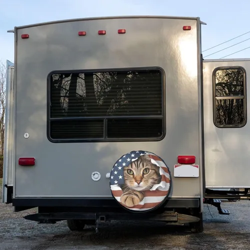 Vista 6 de Delerain Cubierta de neumático de repuesto con bandera estadounidense, cubierta de rueda de gato, protección solar impermeable para camiones