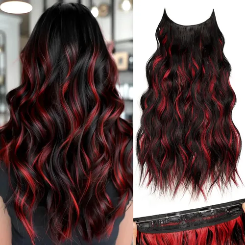 Vista 54 de KooKaStyle - Extensiones de cabello con hilo invisible, diadema transparente, ajustables, 4 clips fijadores, cabello largo y ondulado de 12