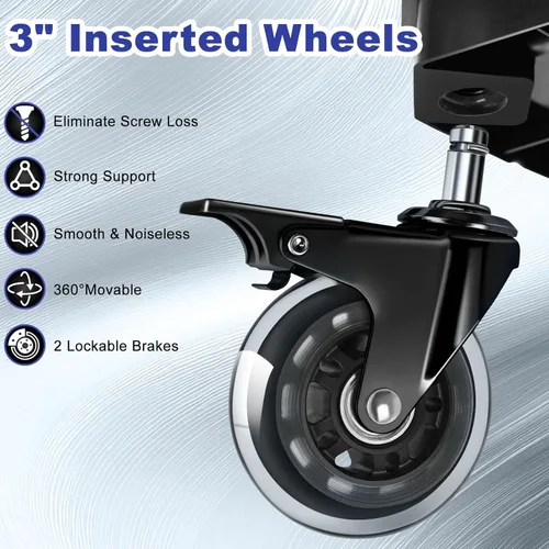 Vista 5 de Rolling Shop Taburete con ruedas, silla de taller mecánico de garaje con respaldo de asa, taburete de trabajo de altura ajustable, asiento