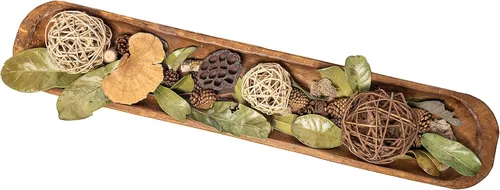 Vista 9 de MAINEVENT Cuenco decorativo de madera para masa de aproximadamente 30 pulgadas, cuenco largo de madera rústica tallada a mano, cuenco grande