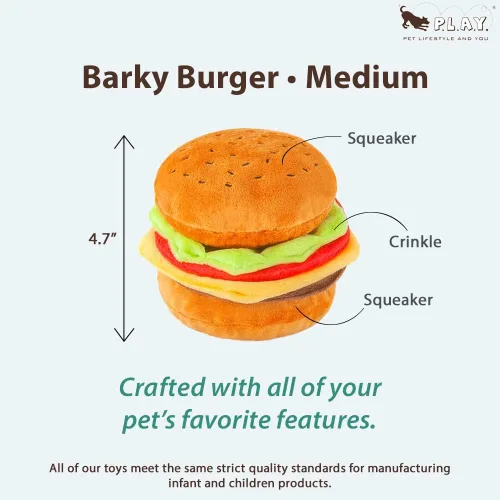 Vista 2 de P.L.A.Y. PET LIFESTYLE AND YOU - Bonitos juguetes de felpa para perros, con temática de comida rápida, duradero, chirriante, masticable, para perros