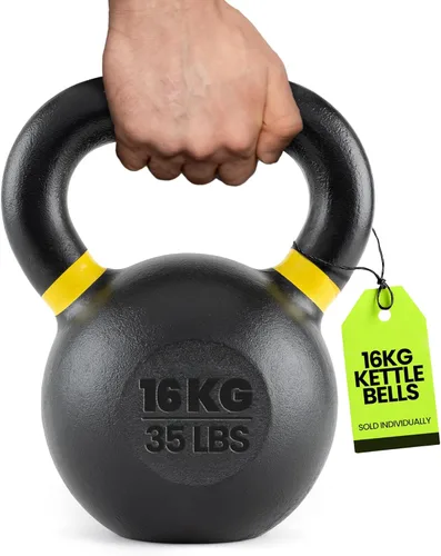 Vista 12 de Rage Fitness Single Cast Iron Kettlebell Powder Coated - Wide Handle Weights for Core & Glute Workouts; Swings, Squats, Deadlifts; Strength